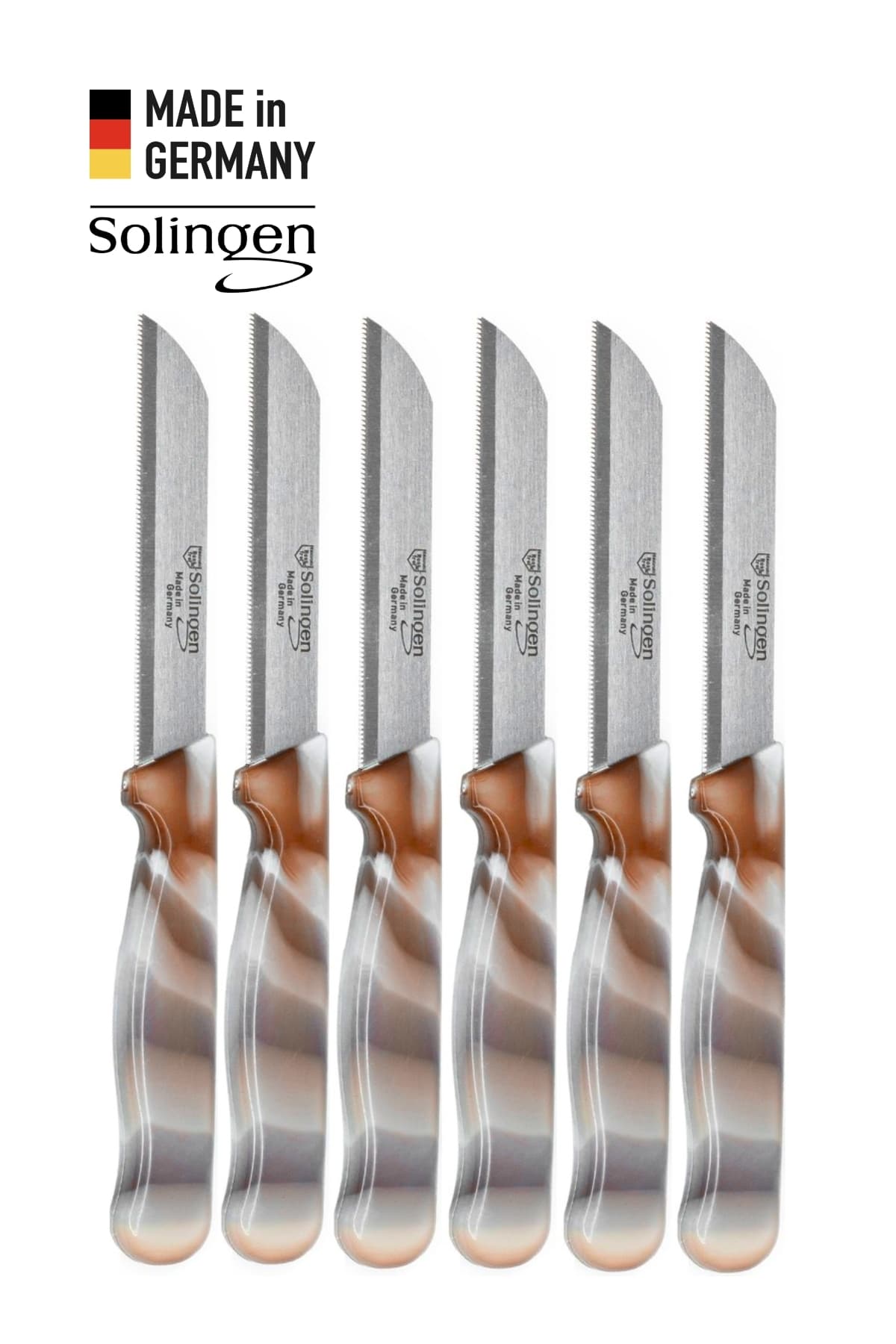 Solingen 6’lı Tırtıklı Ebruli Kahverengi Meyve Bıçağı