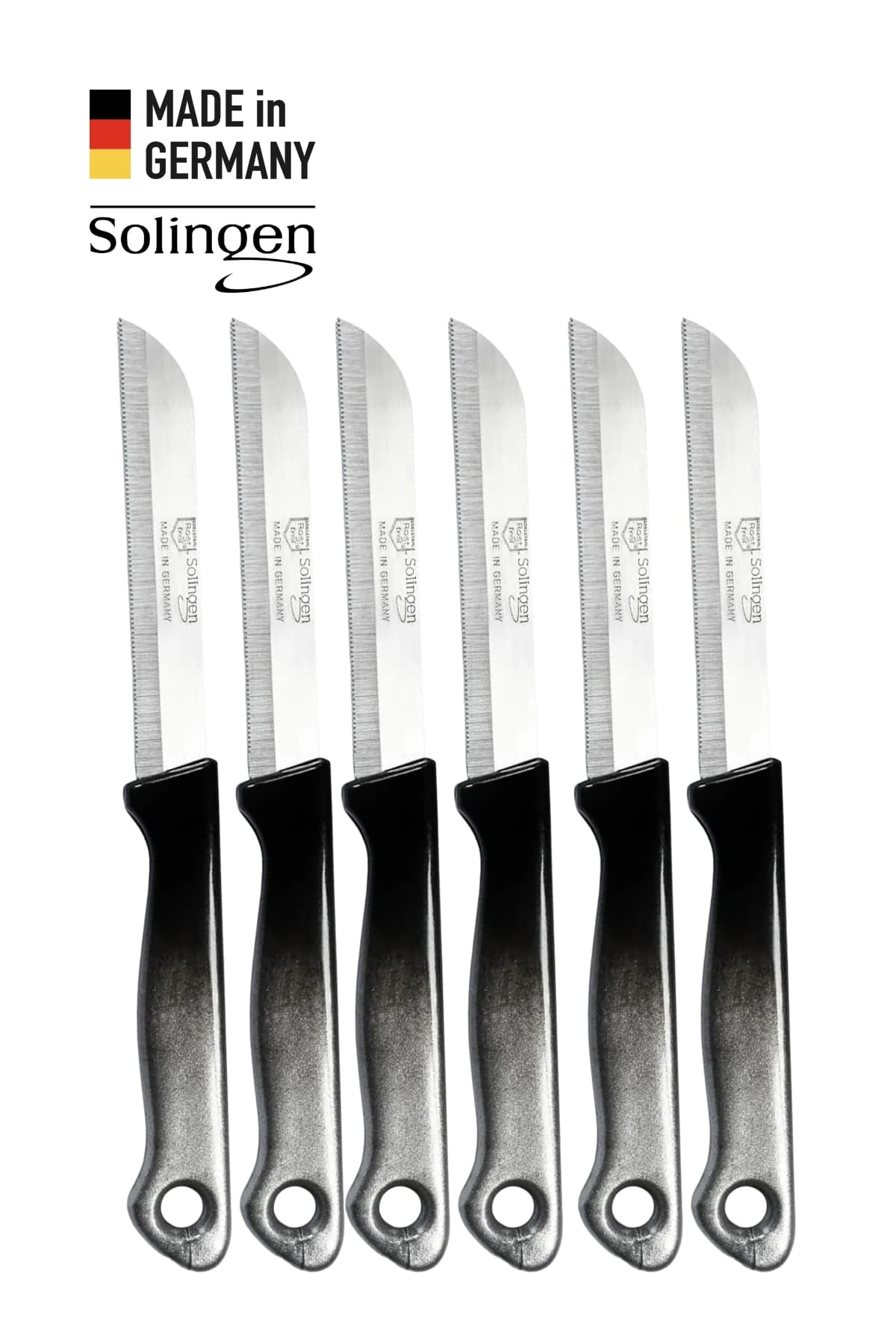 Solingen 6’lı Tırtıklı Geçişli Siyah Gri Meyve Bıçağı