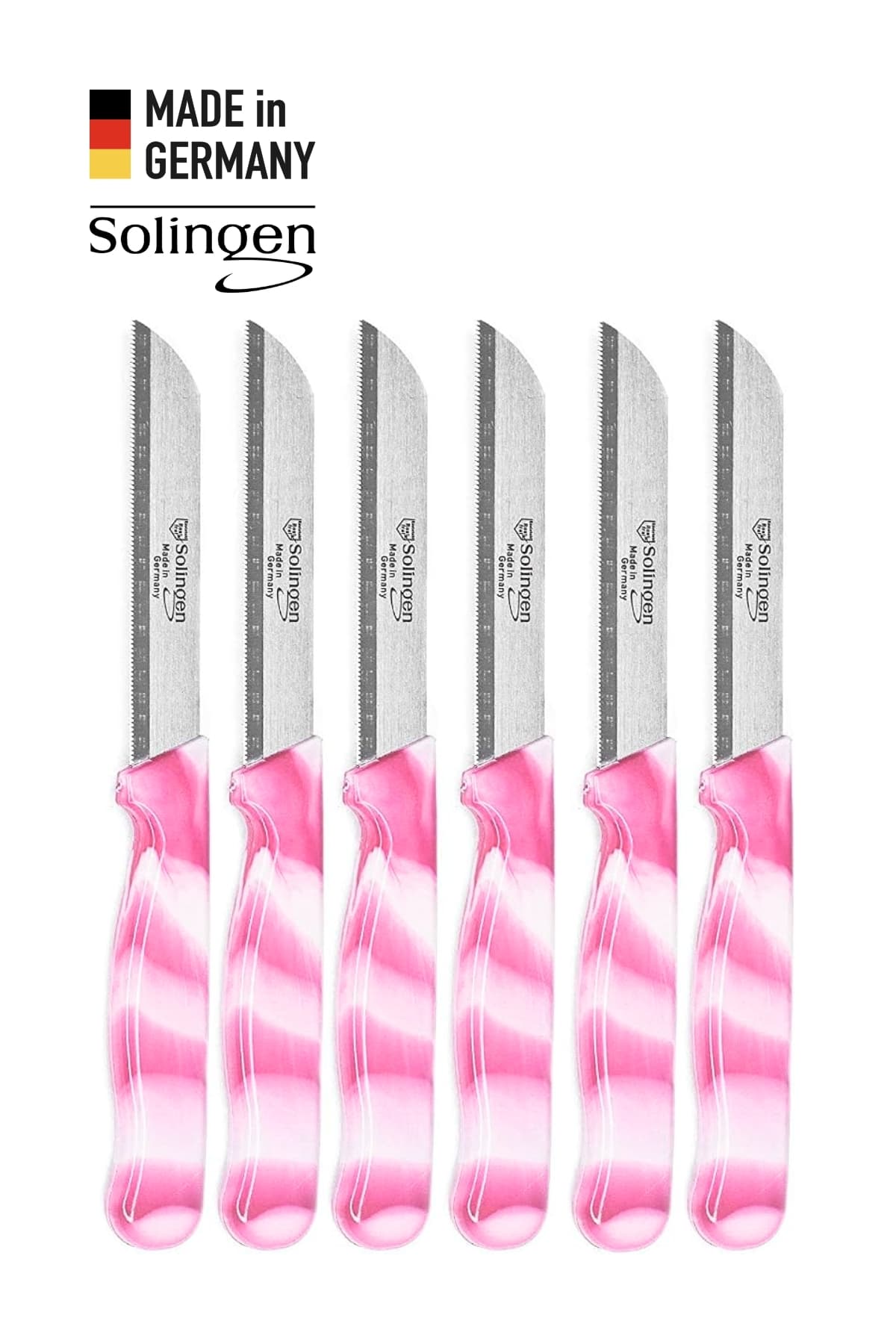Solingen 6’lı Tırtıklı Ebruli Pembe Meyve Bıçağı